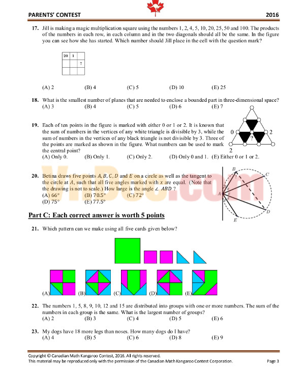 Đề thi Toán Quốc Tế Kangaroo