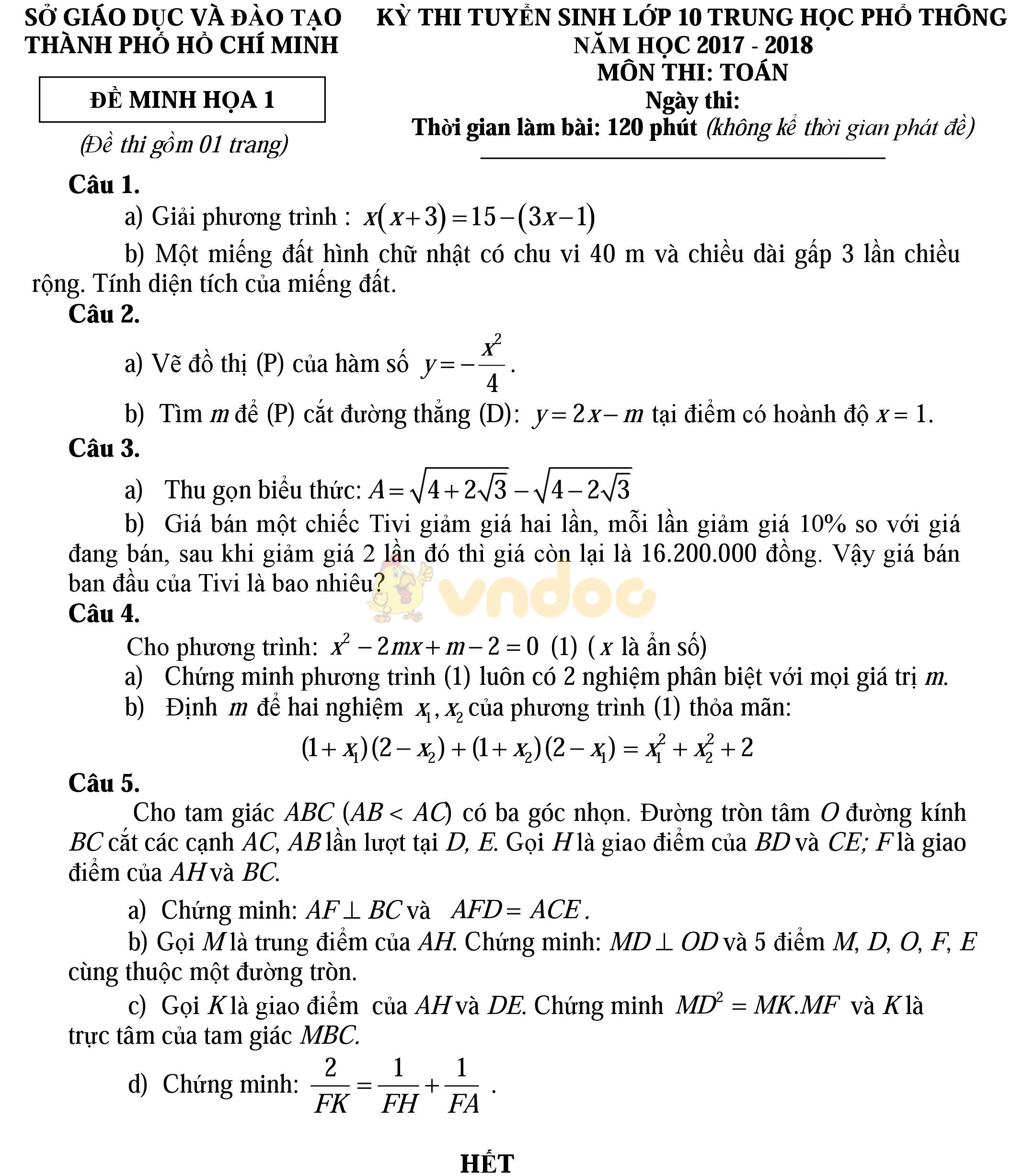 Ä'á» Thi Thá»­ Vao Lá»›p 10 Mon Toan Thanh Phá»' Há»