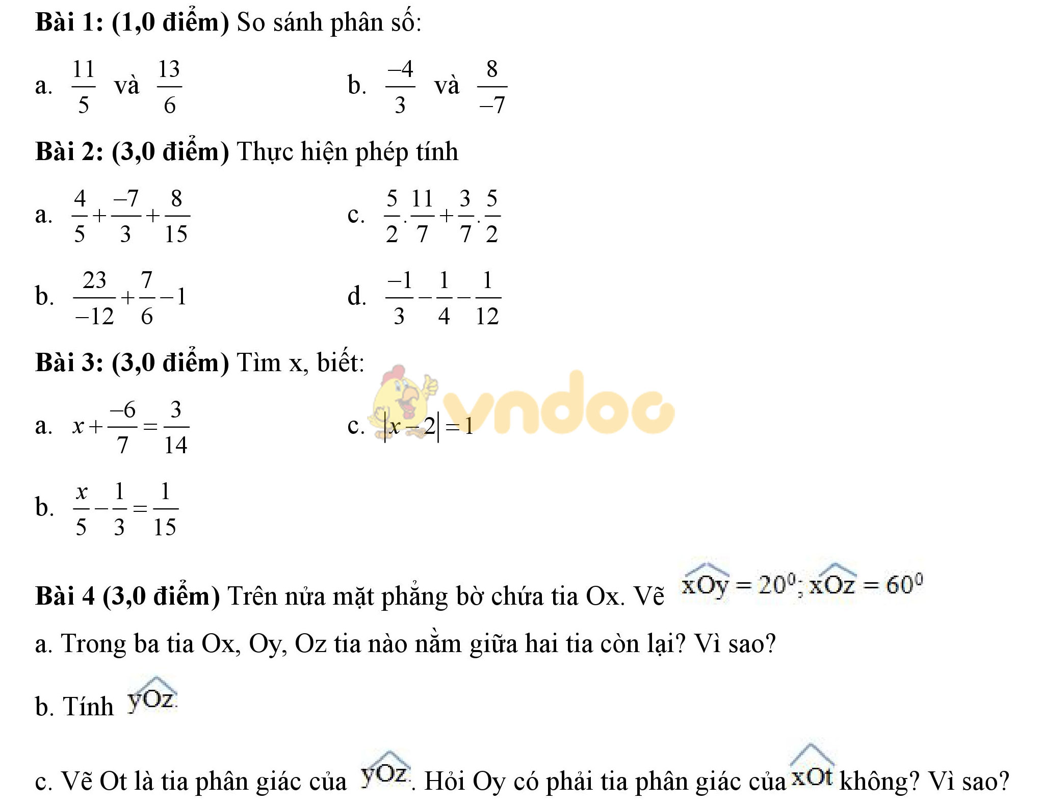 Đề thi giữa học kì 2 môn Toán lớp 6