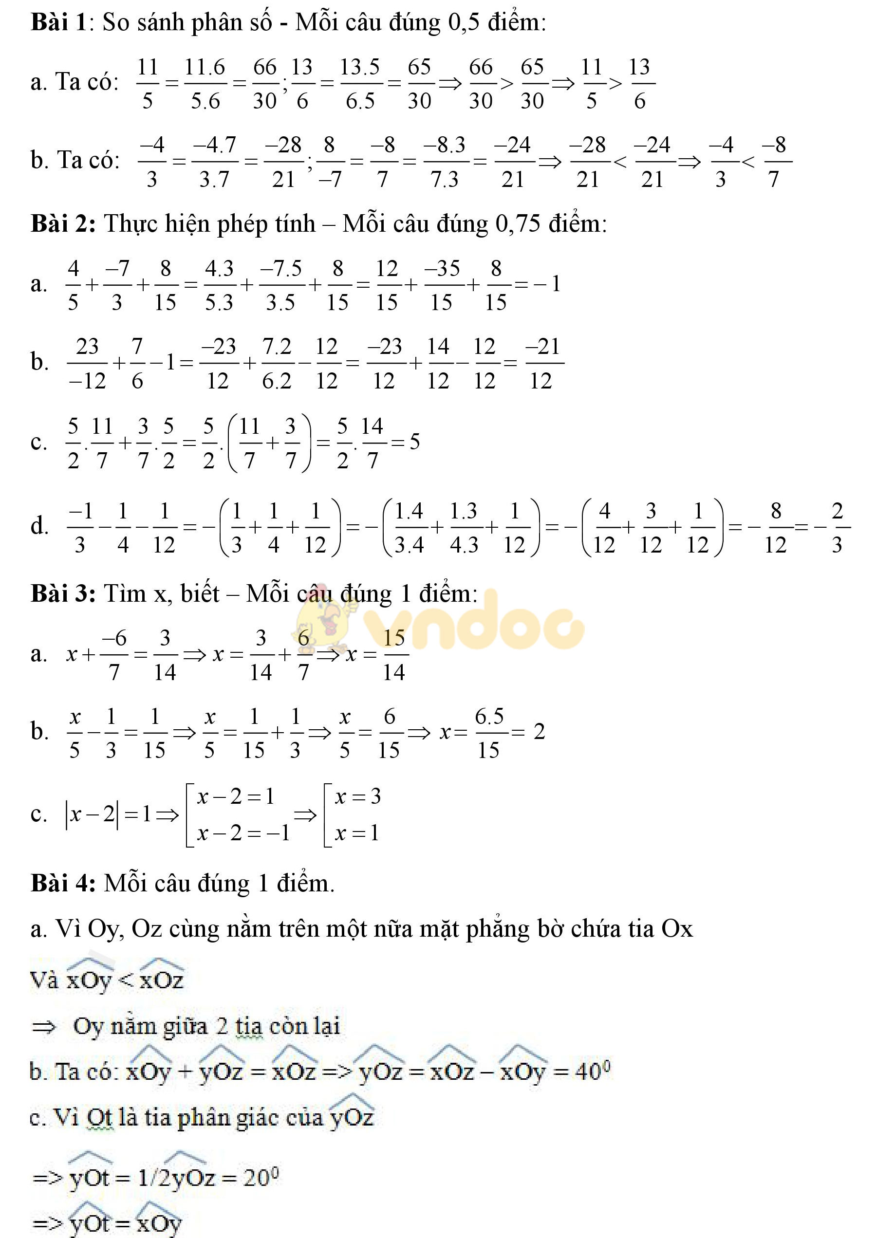 Đáp án đề thi giữa học kì 2 môn Toán lớp 6
