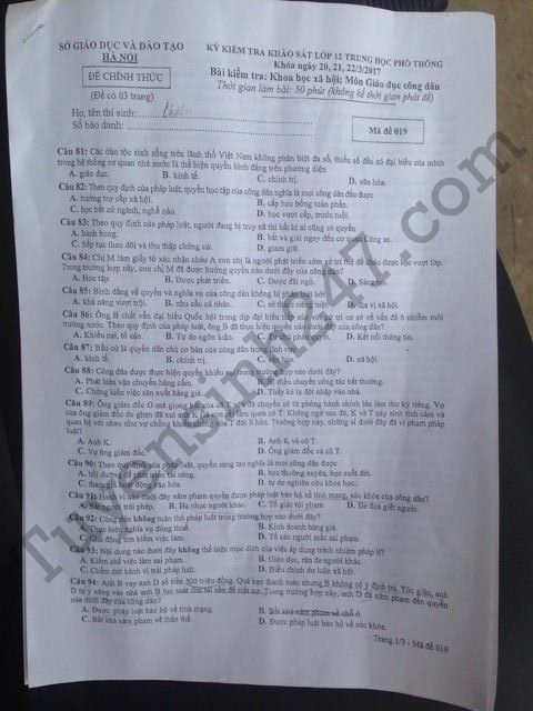 Đề thi thử THPT Quốc gia năm 2017 môn GDCD