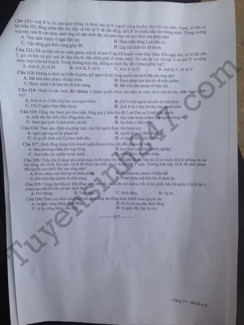 Đề thi thử THPT Quốc gia năm 2017 môn GDCD