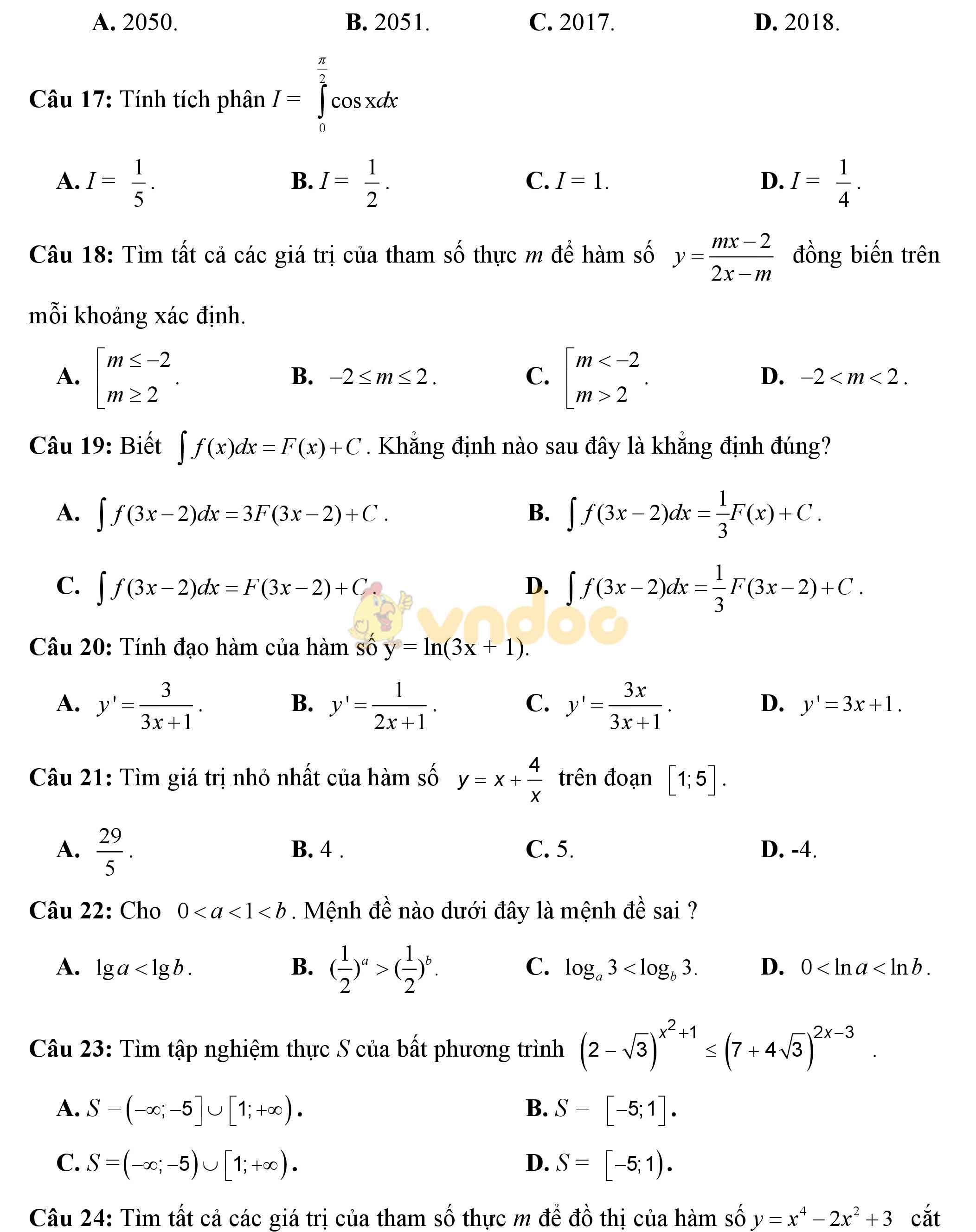 Đề thi thử THPT Quốc gia năm 2017 môn Toán Đề thi thử THPT Quốc gia năm 2017 môn Toán