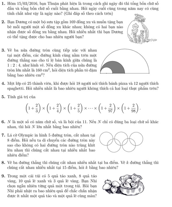 Đề thi Tìm kiếm tài năng Toán học trẻ khối lớp 6