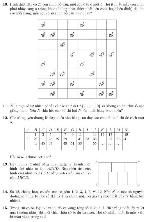 Đề thi Tìm kiếm tài năng Toán học trẻ khối lớp 6