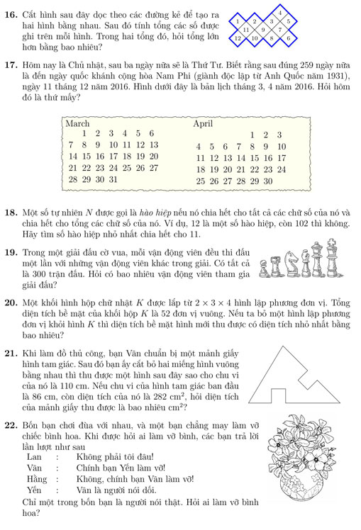 Đề thi Tìm kiếm tài năng Toán học trẻ khối lớp 6