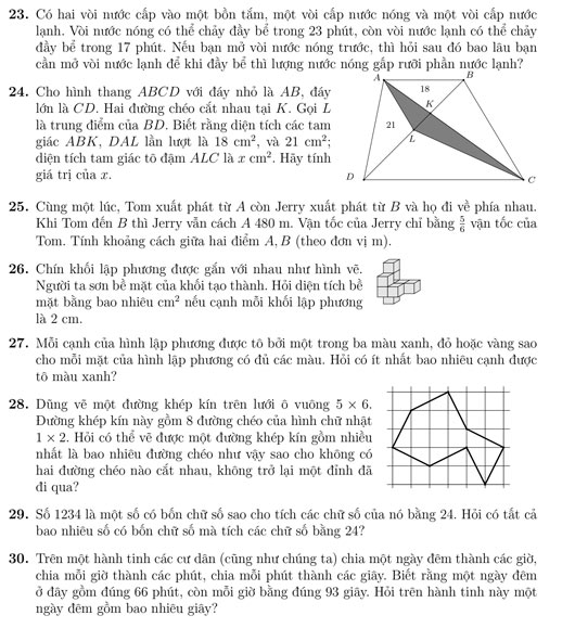 Đề thi Tìm kiếm tài năng Toán học trẻ khối lớp 6