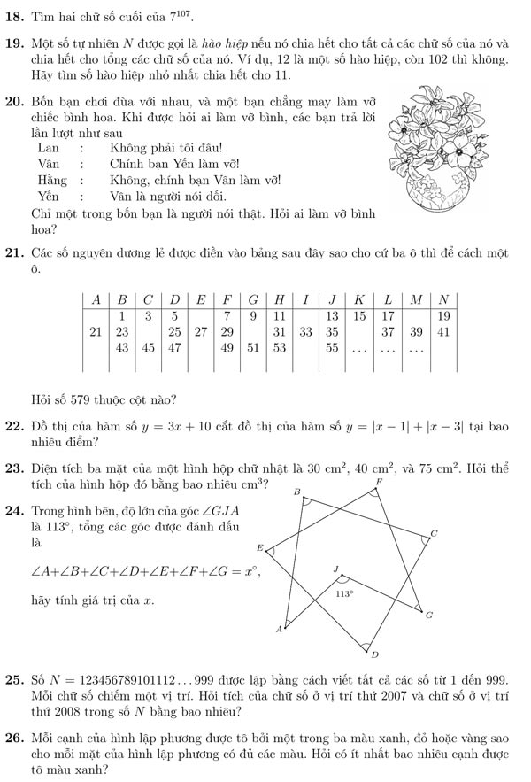 Đề thi tìm kiếm tài năng Toán học trẻ lớp 7