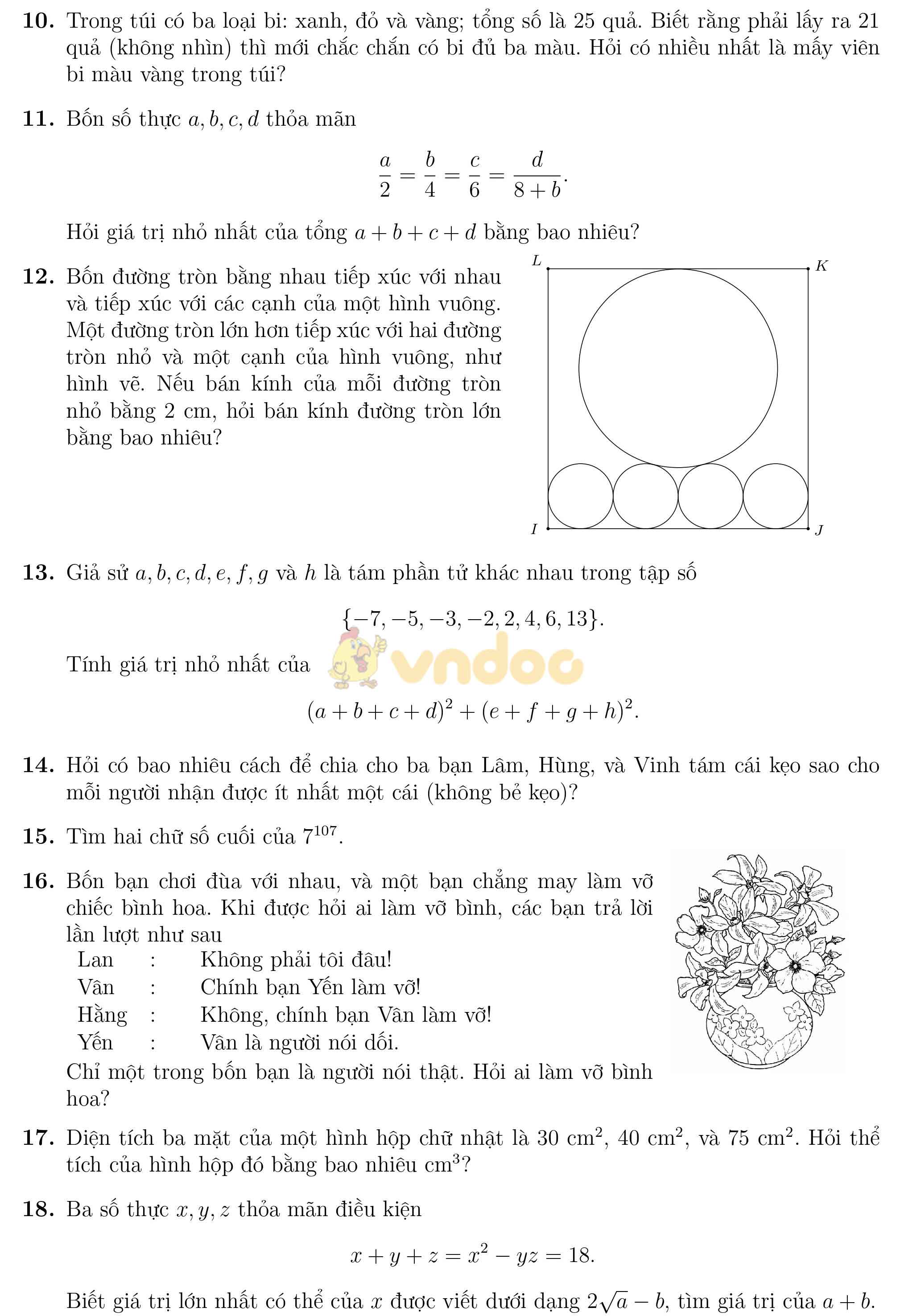 Đề thi Tìm kiếm tài năng Toán học trẻ lớp 8