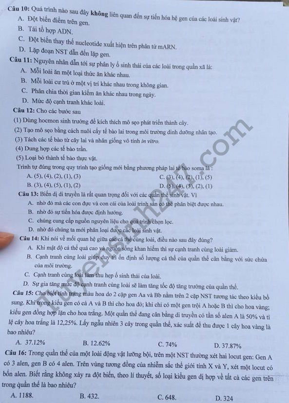 Đề thi thử THPT Quốc gia năm 2017 môn Sinh học
