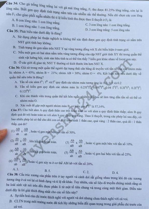 Đề thi thử THPT Quốc gia năm 2017 môn Sinh học