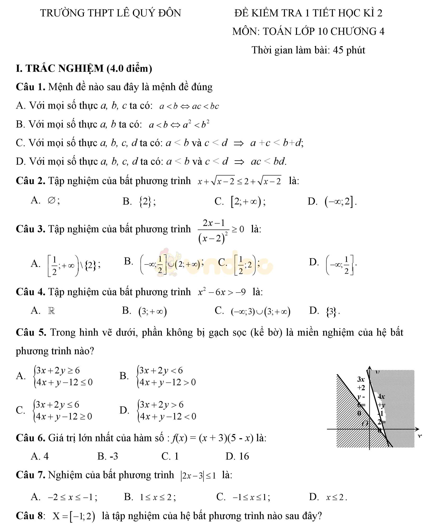 Đề kiểm tra 1 tiết học kì 2 môn Toán lớp 10 Đề kiểm tra 1 tiết học kì 2 môn Toán lớp 10