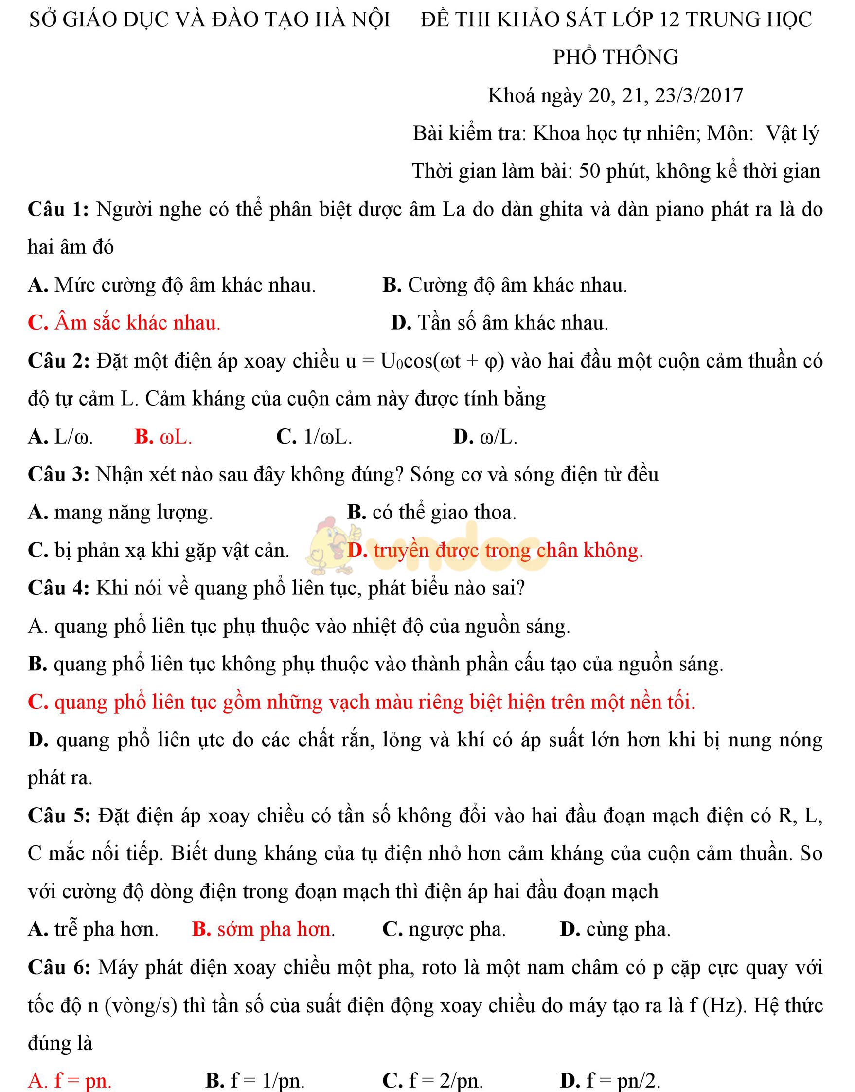 Đề thi thử THPT Quốc gia năm 2017 môn Vật lý