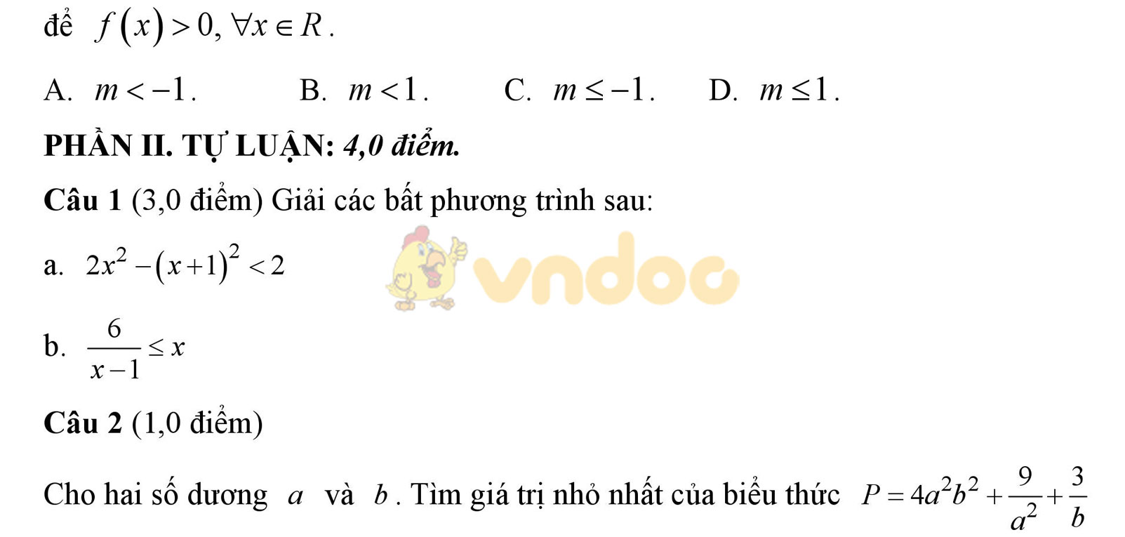 Đề thi giữa học kì 2 môn Toán lớp 10