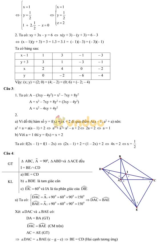 Đề thi học sinh giỏi lớp 7 môn Toán Đề thi học sinh giỏi lớp 7