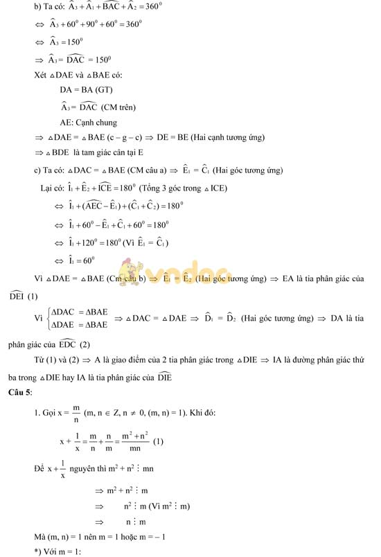 Đề thi học sinh giỏi lớp 7 môn Toán Đề thi học sinh giỏi lớp 7