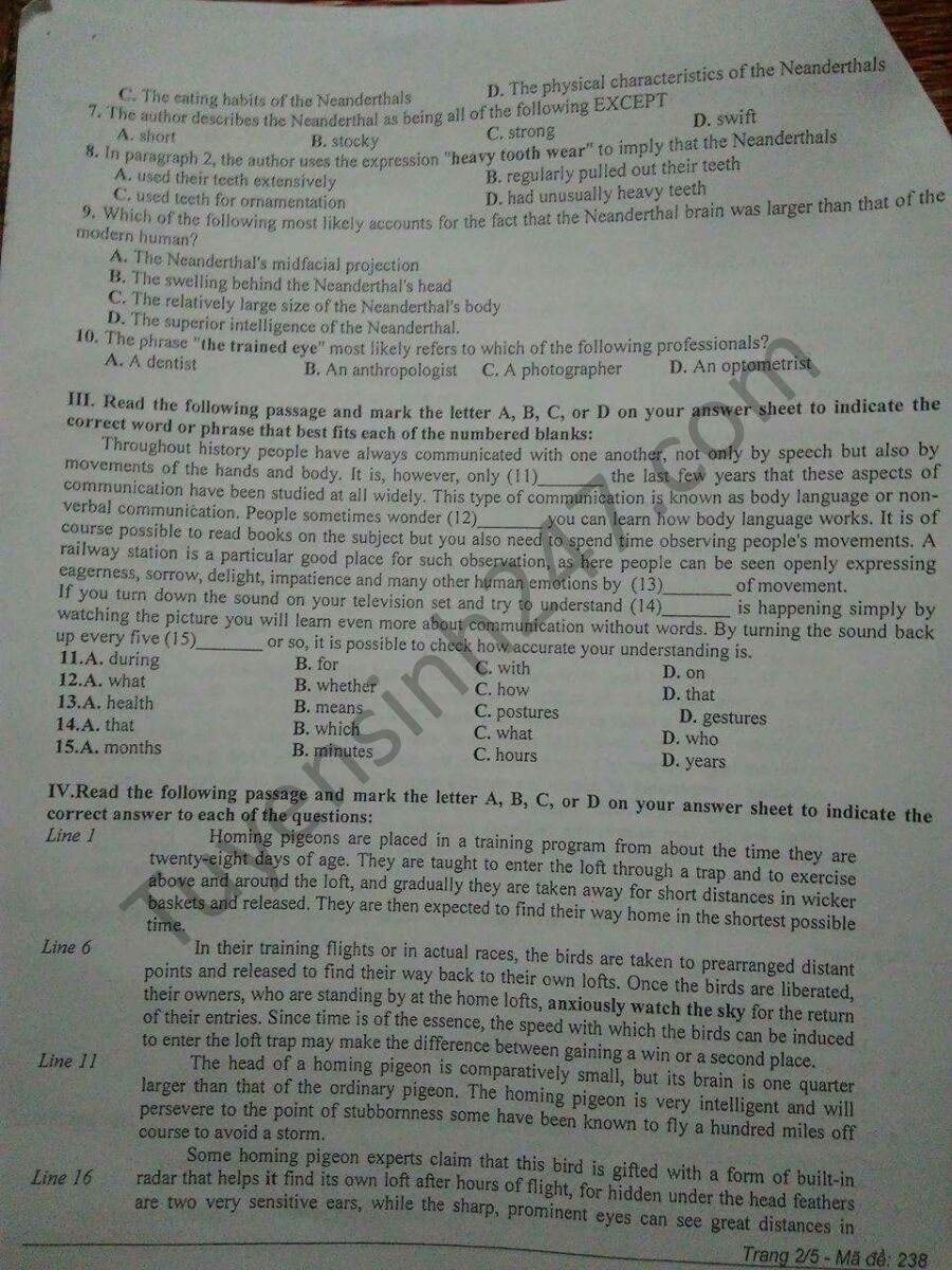 Đề kiểm tra chuyên đề khối A1 và khối D