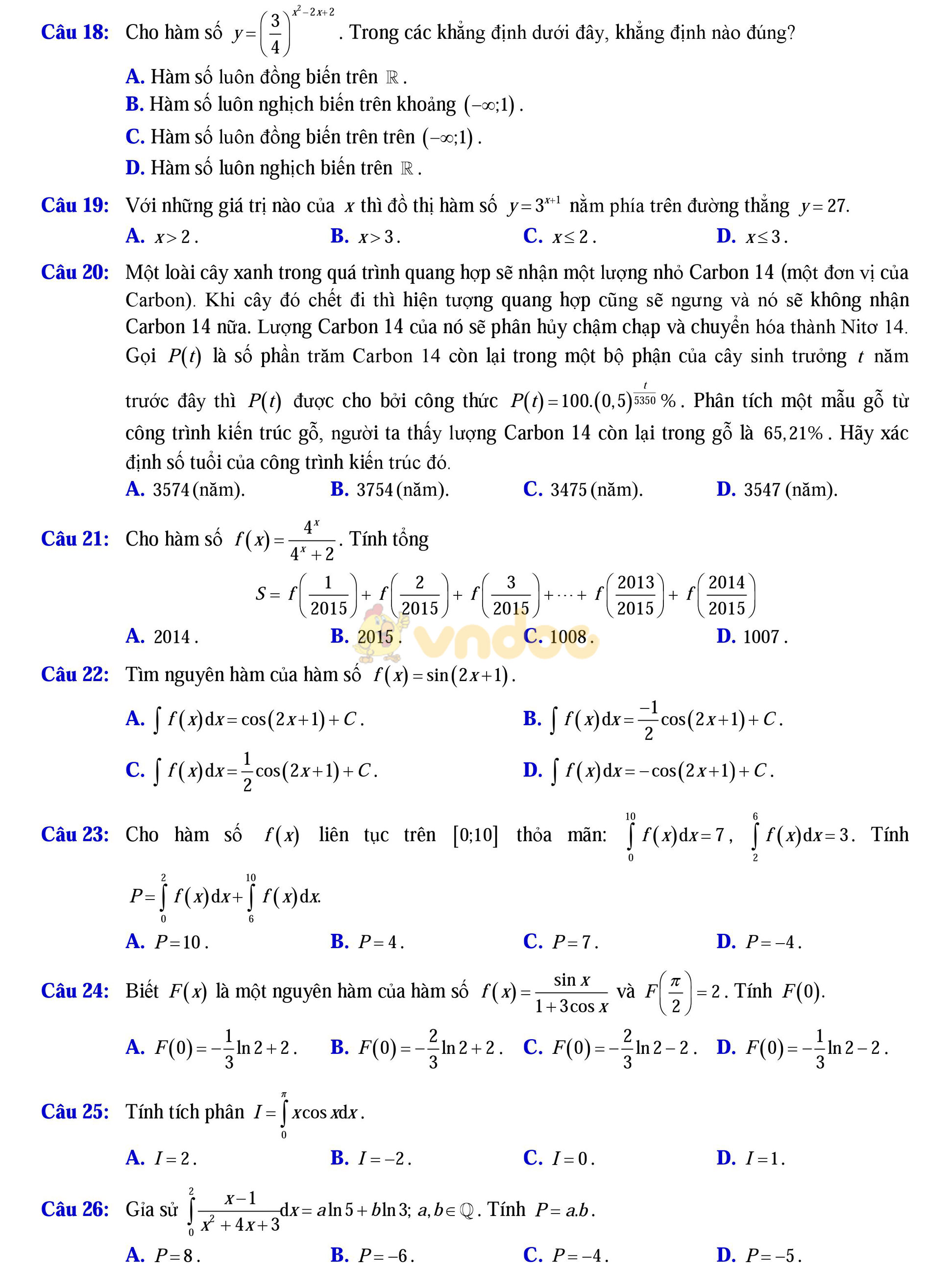Đề thi thử THPT Quốc gia năm 2017 môn Toán