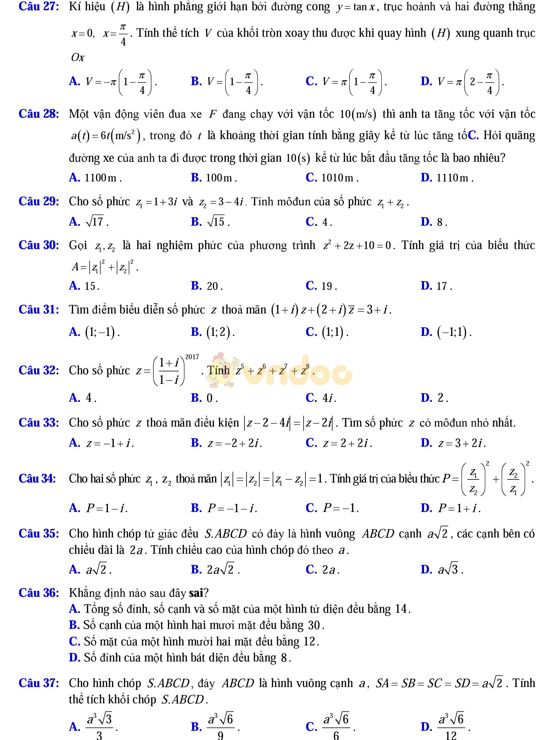 Đề thi thử THPT Quốc gia năm 2017 môn Toán