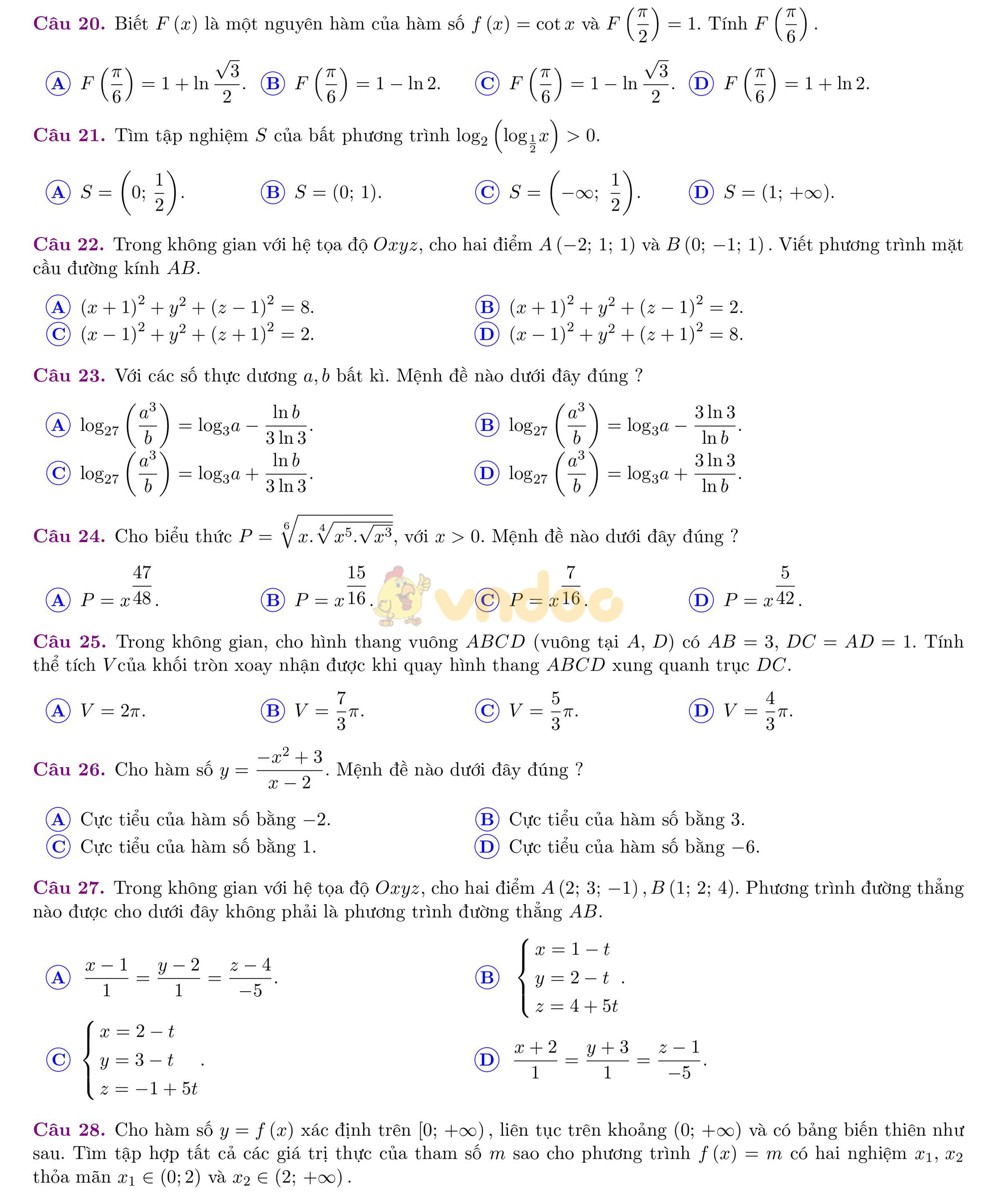 Đề thi thử THPT Quốc gia năm 2017 môn Toán