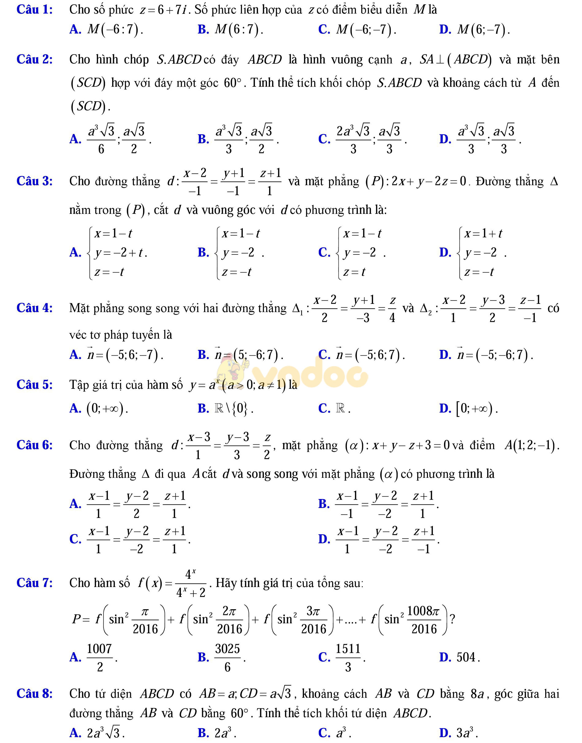 Đề thi thử THPT Quốc gia năm 2017 môn Toán