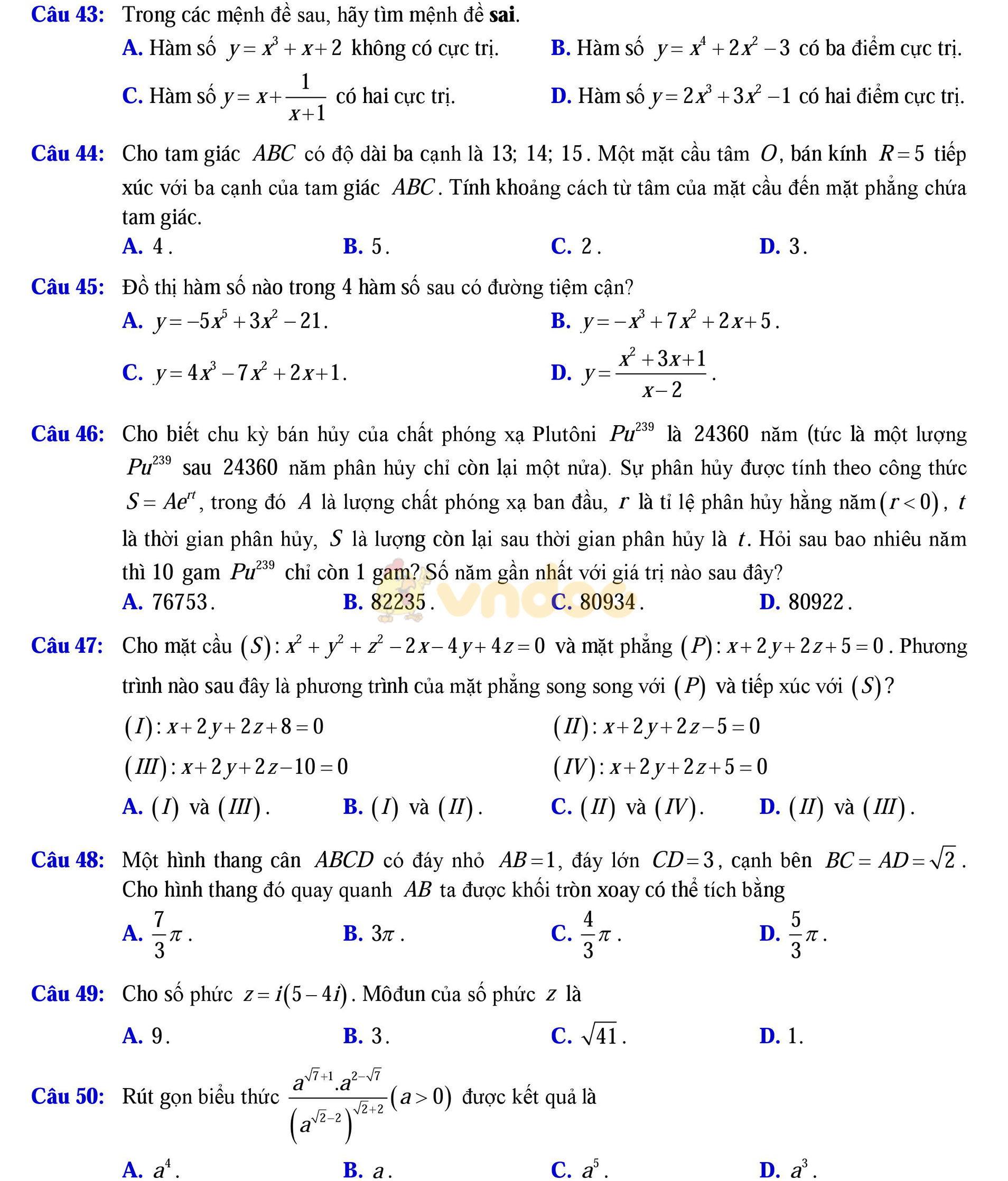 Đề thi thử THPT Quốc gia năm 2017 môn Toán
