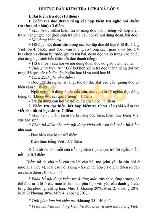 Hướng dẫn ra đề thi học kì 2 môn Tiếng Việt lớp 4, 5 t