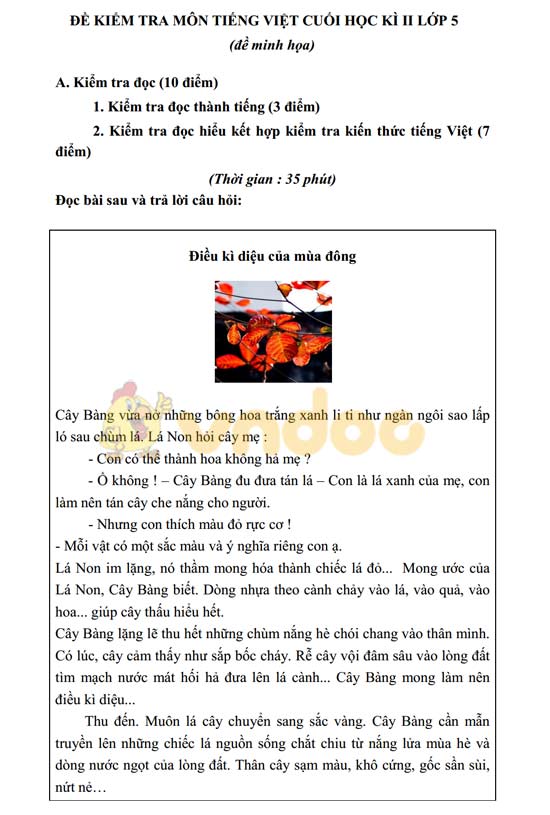 Hướng dẫn ra đề thi học kì 2 môn Tiếng Việt lớp 4, 5 t