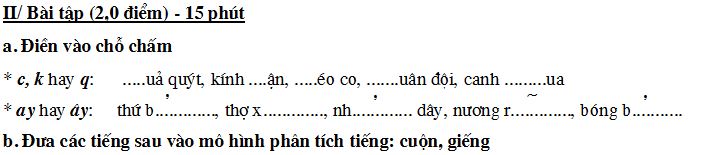 Đề thi học kì 2 môn Tiếng Việt lớp 1