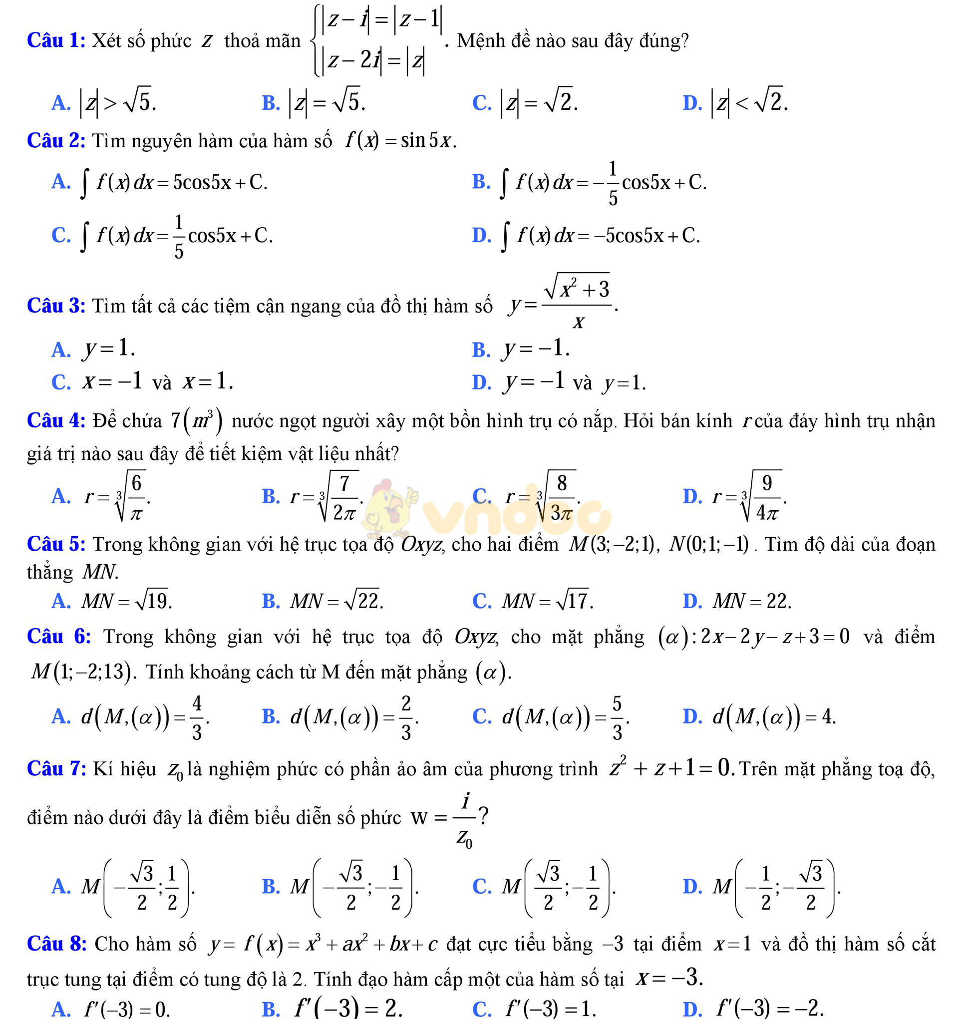 Đề thi thử THPT Quốc gia năm 2017 môn Toán Đề thi thử THPT Quốc gia năm 2017 môn Toán
