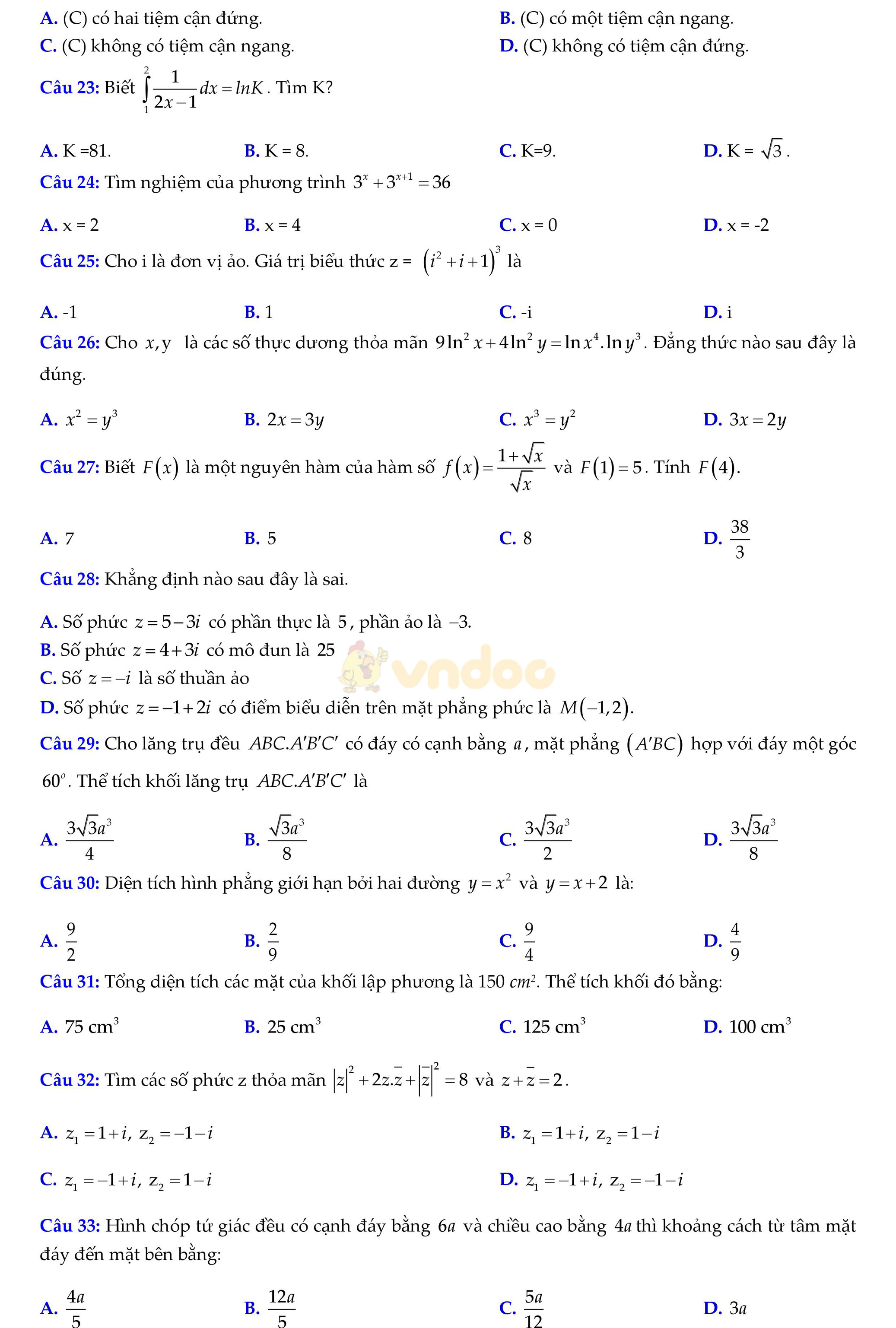 Đề thi thử THPT Quốc gia năm 2017 môn Toán