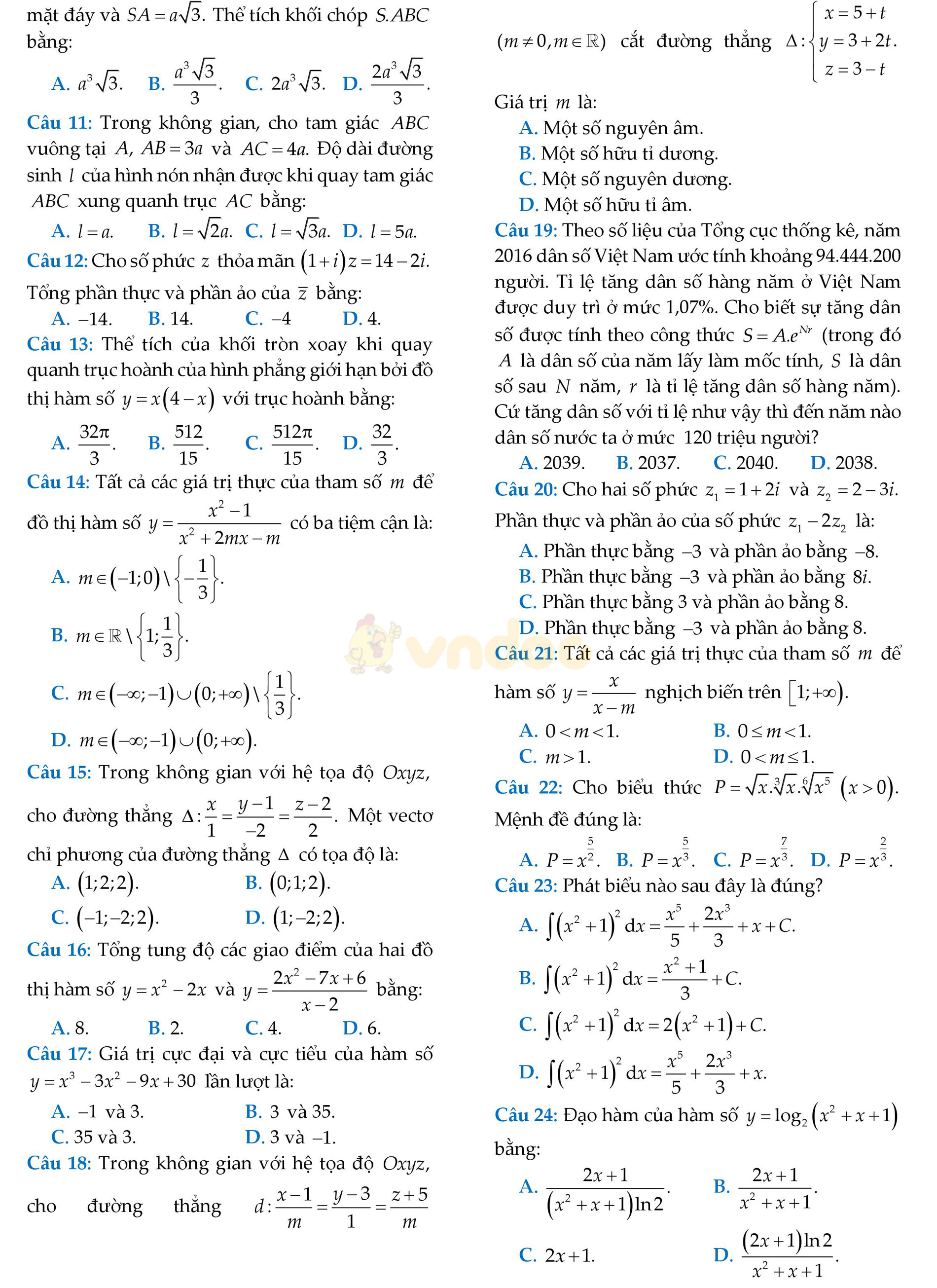 Đề thi thử THPT Quốc gia năm 2017 môn Toán