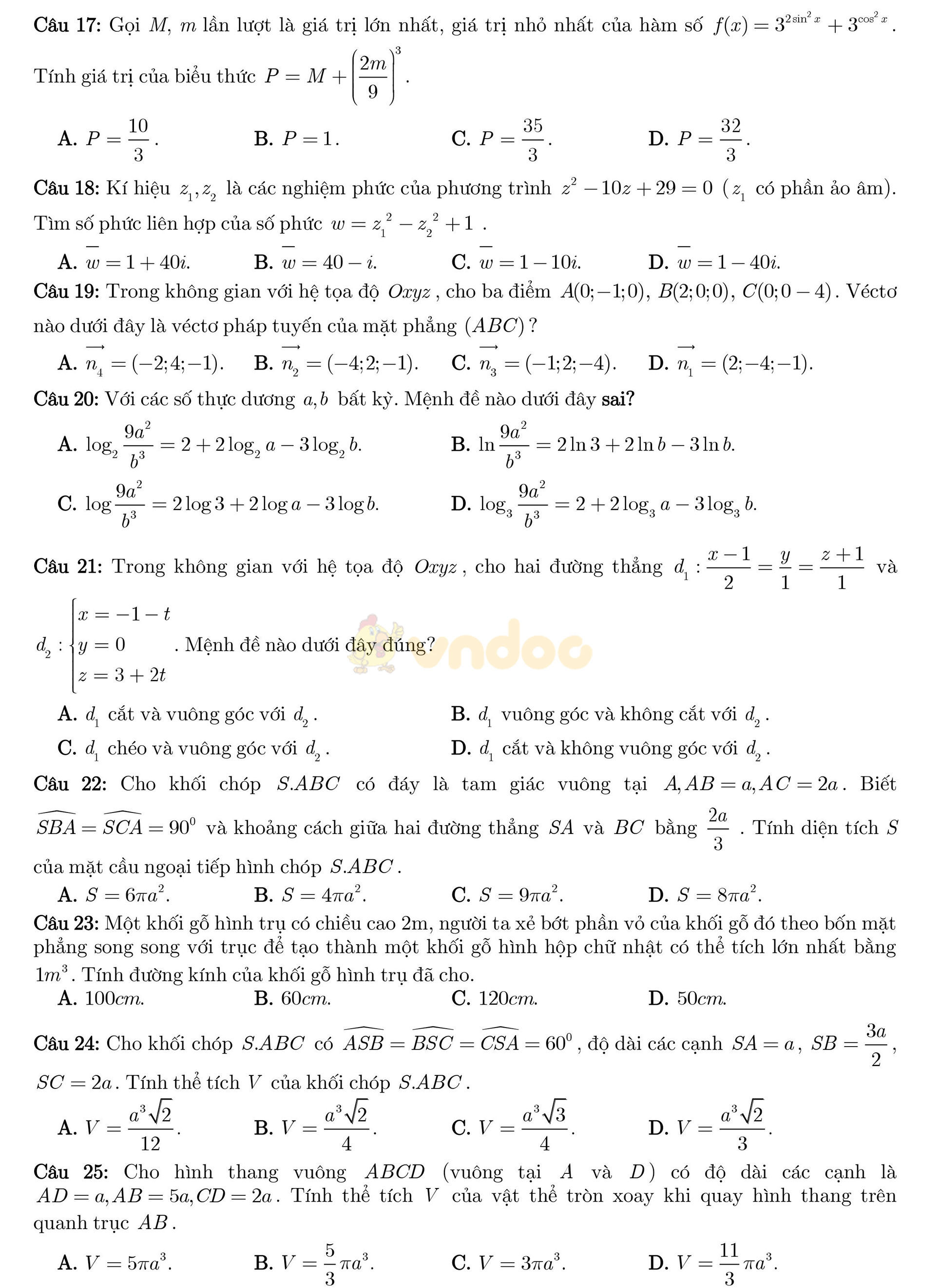 Đề thi thử THPT Quốc gia năm 2017 môn Toán
