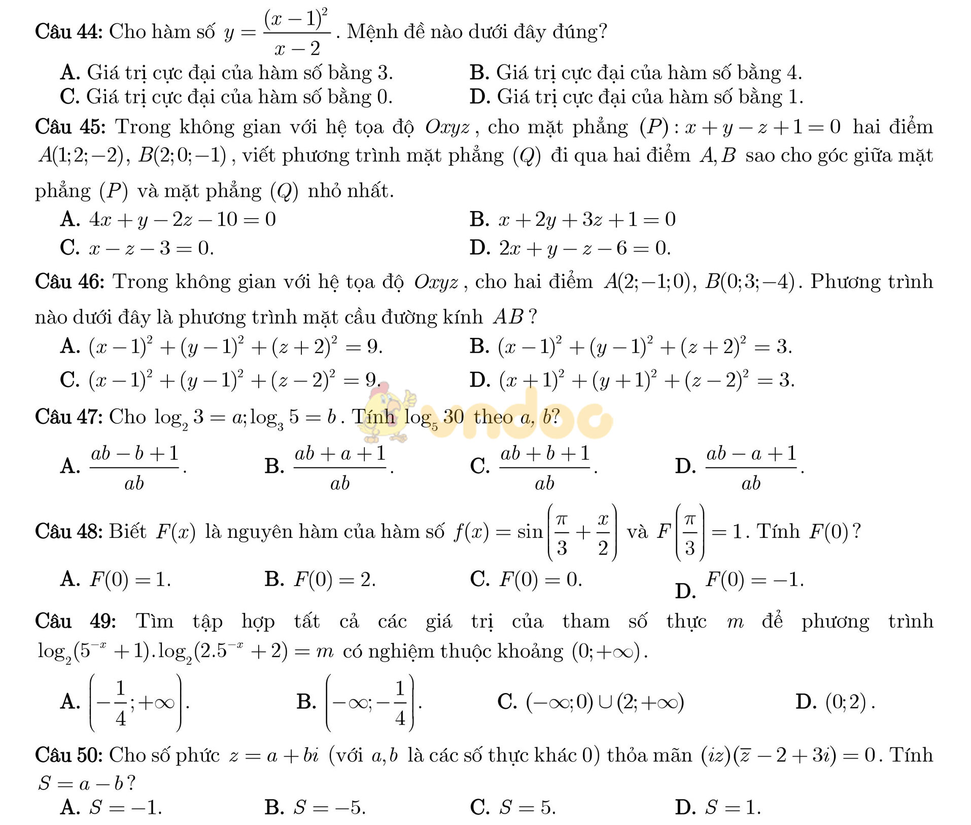 Đề thi thử THPT Quốc gia năm 2017 môn Toán