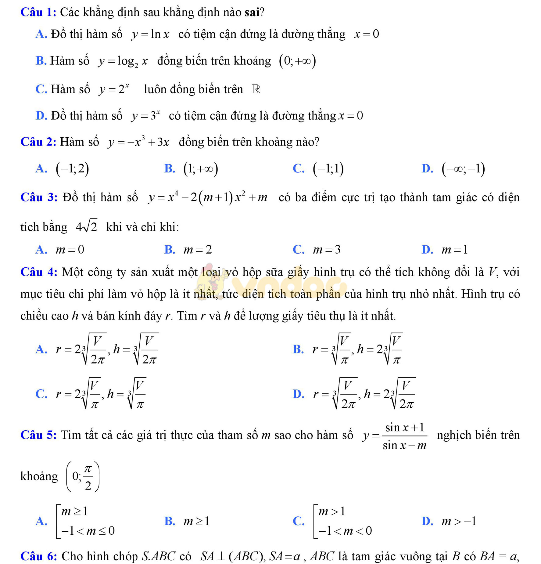 Đề thi thử THPT Quốc gia năm 2017 môn Toán