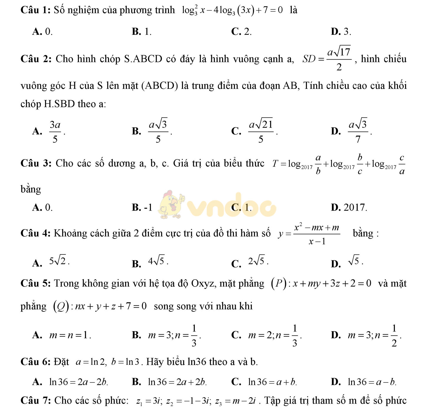 Đề thi thử THPT Quốc gia năm 2017 môn Toán