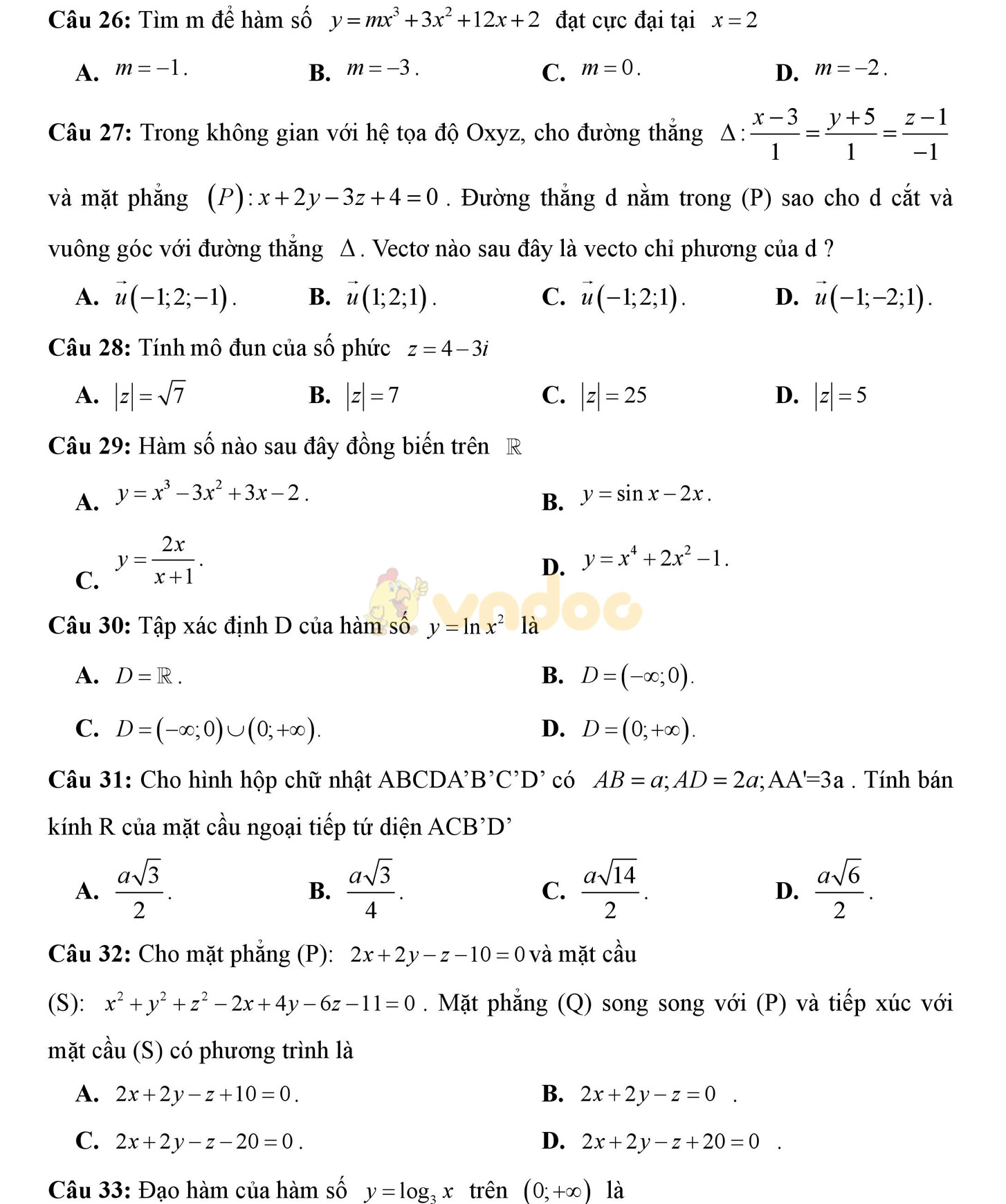 Đề thi thử THPT Quốc gia năm 2017 môn Toán