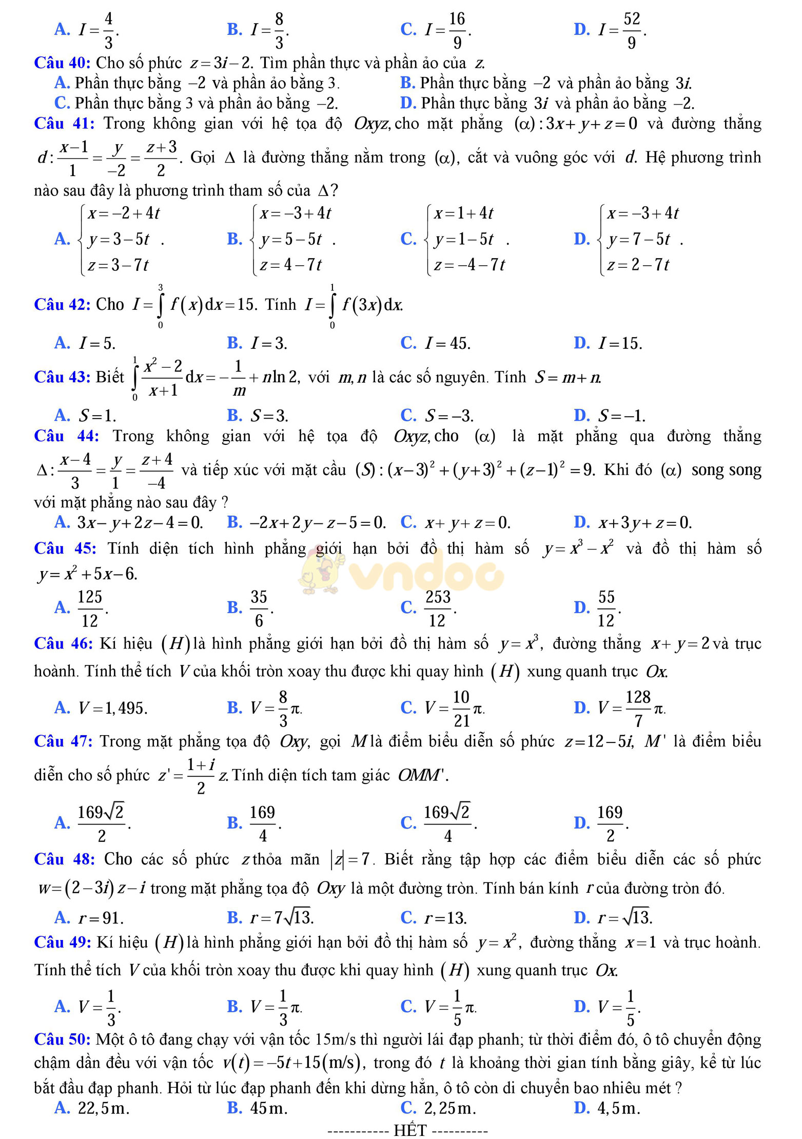 Bộ đề thi học kì 2 môn Toán lớp 12