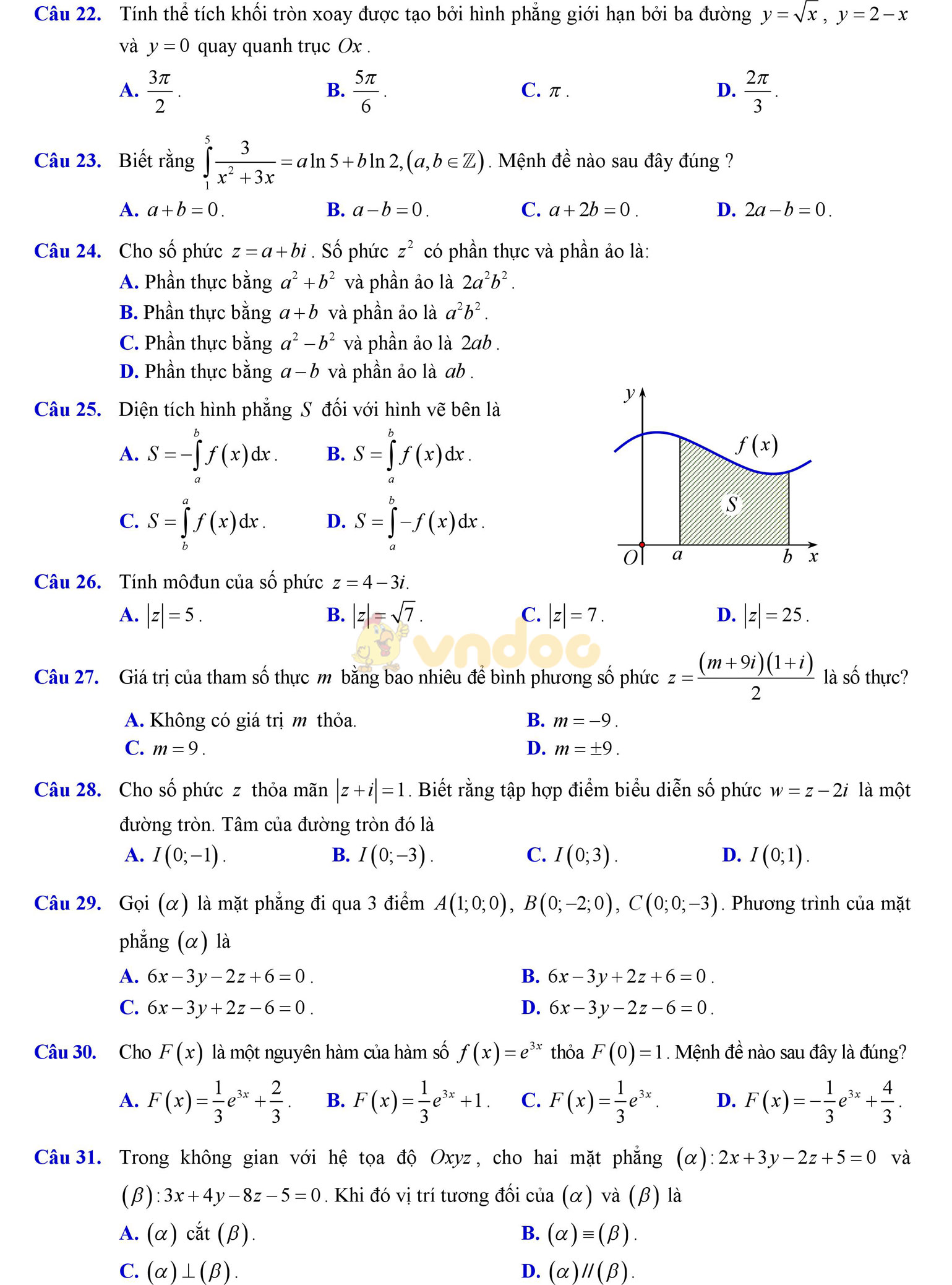Đề thi học kì 2 môn Toán lớp 12 Đề thi học kì 2 môn Toán lớp 12