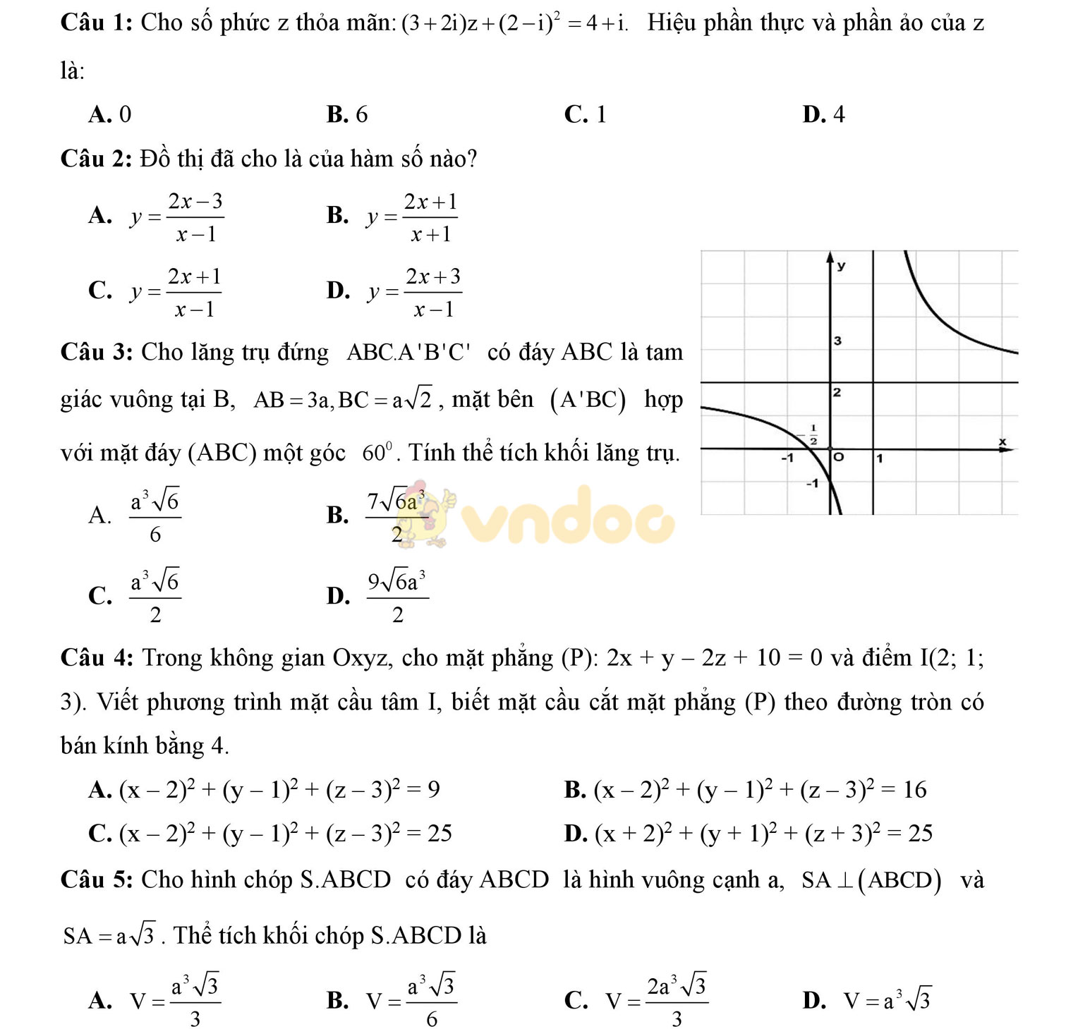 Đề thi học kì 2 môn Toán lớp 12