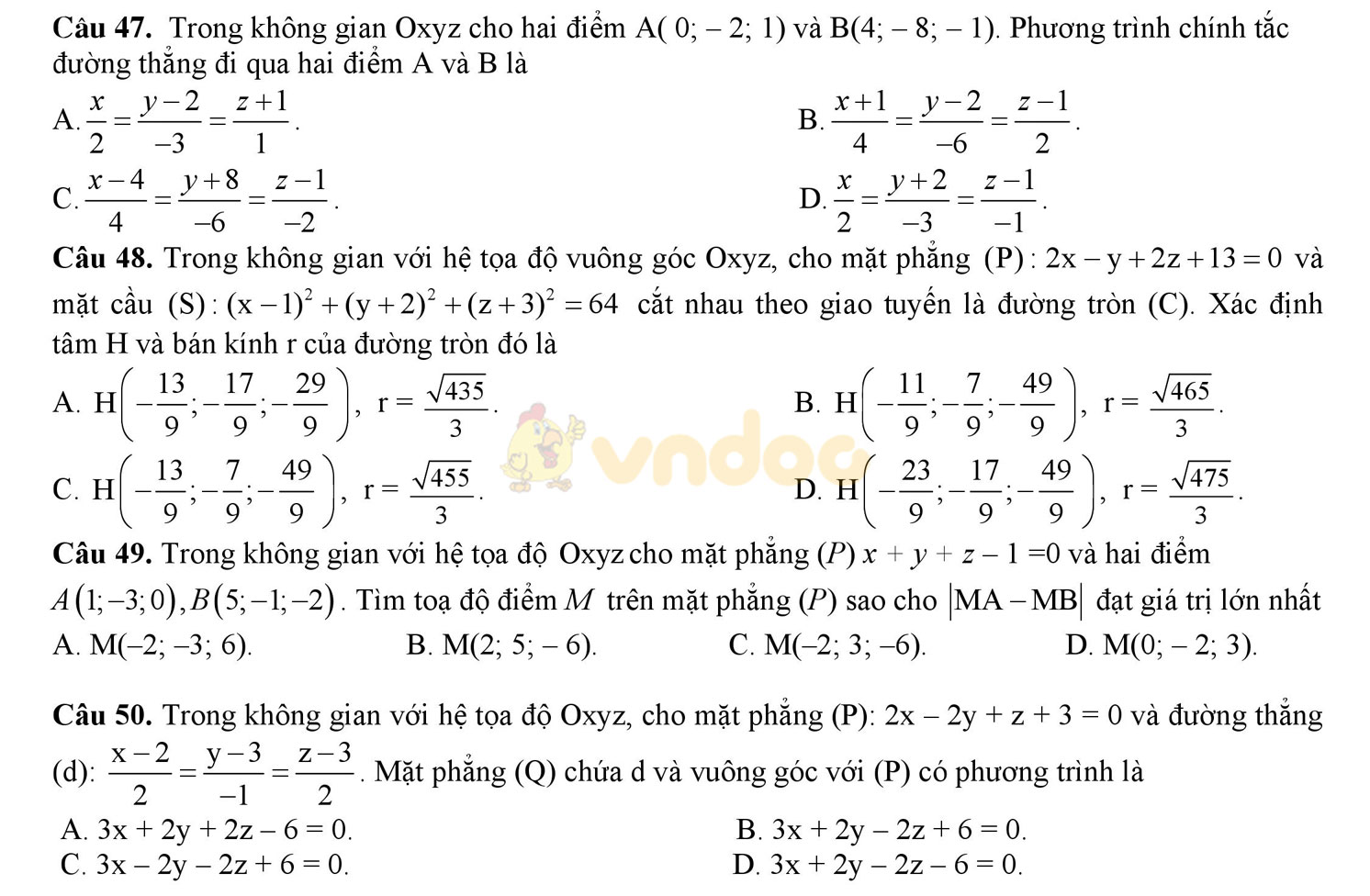 Đề thi học kì 2 môn Toán lớp 12