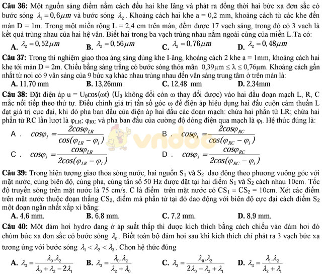 Đề thi thử THPT Quốc gia năm 2017 môn Vật lý có đáp án