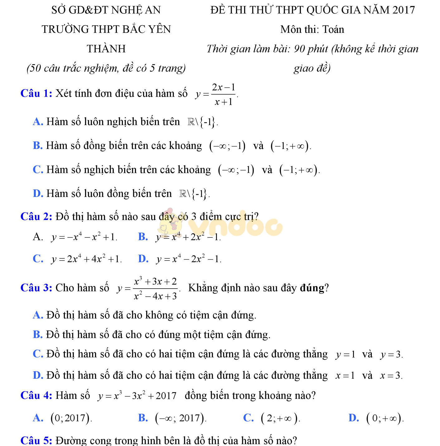 Đề thi thử THPT Quốc gia năm 2017 môn Toán