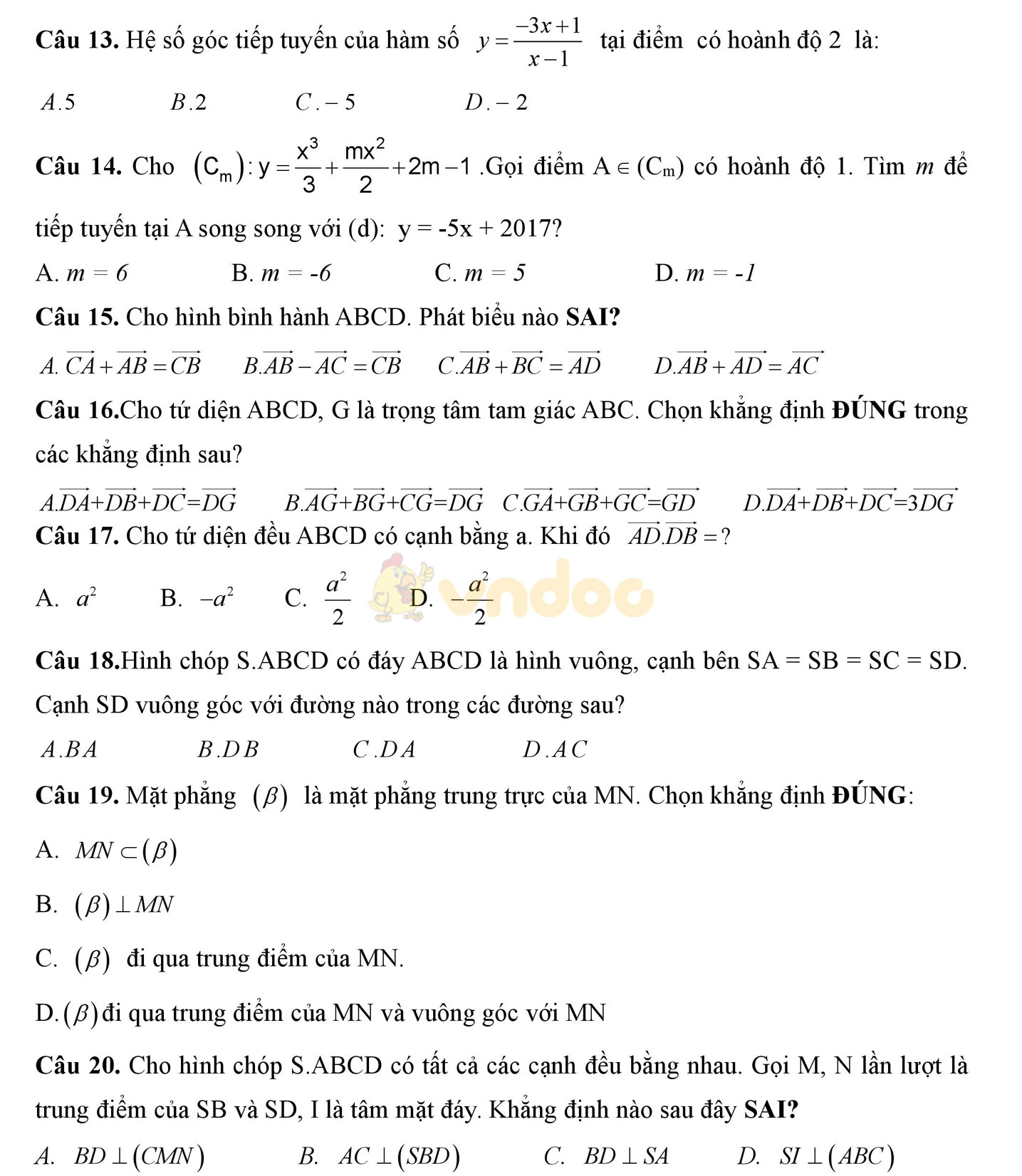 Đề thi học kì 2 môn Toán lớp 11