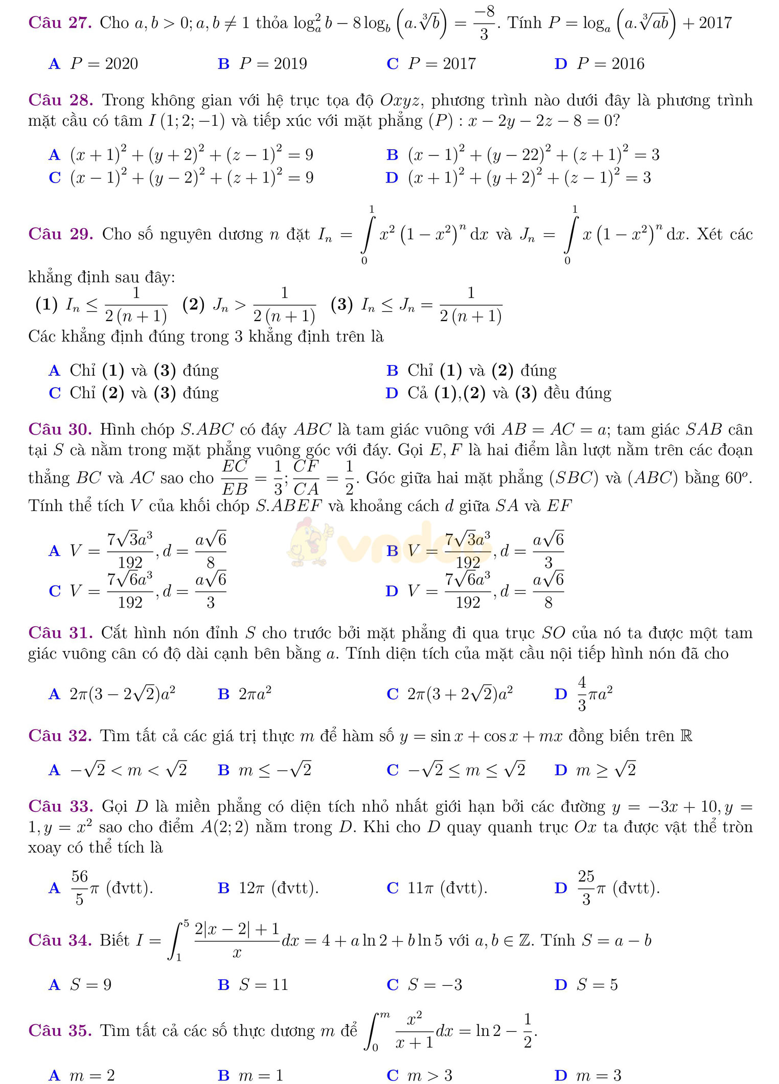 Đề thi thử THPT Quốc gia năm 2017 môn Toán