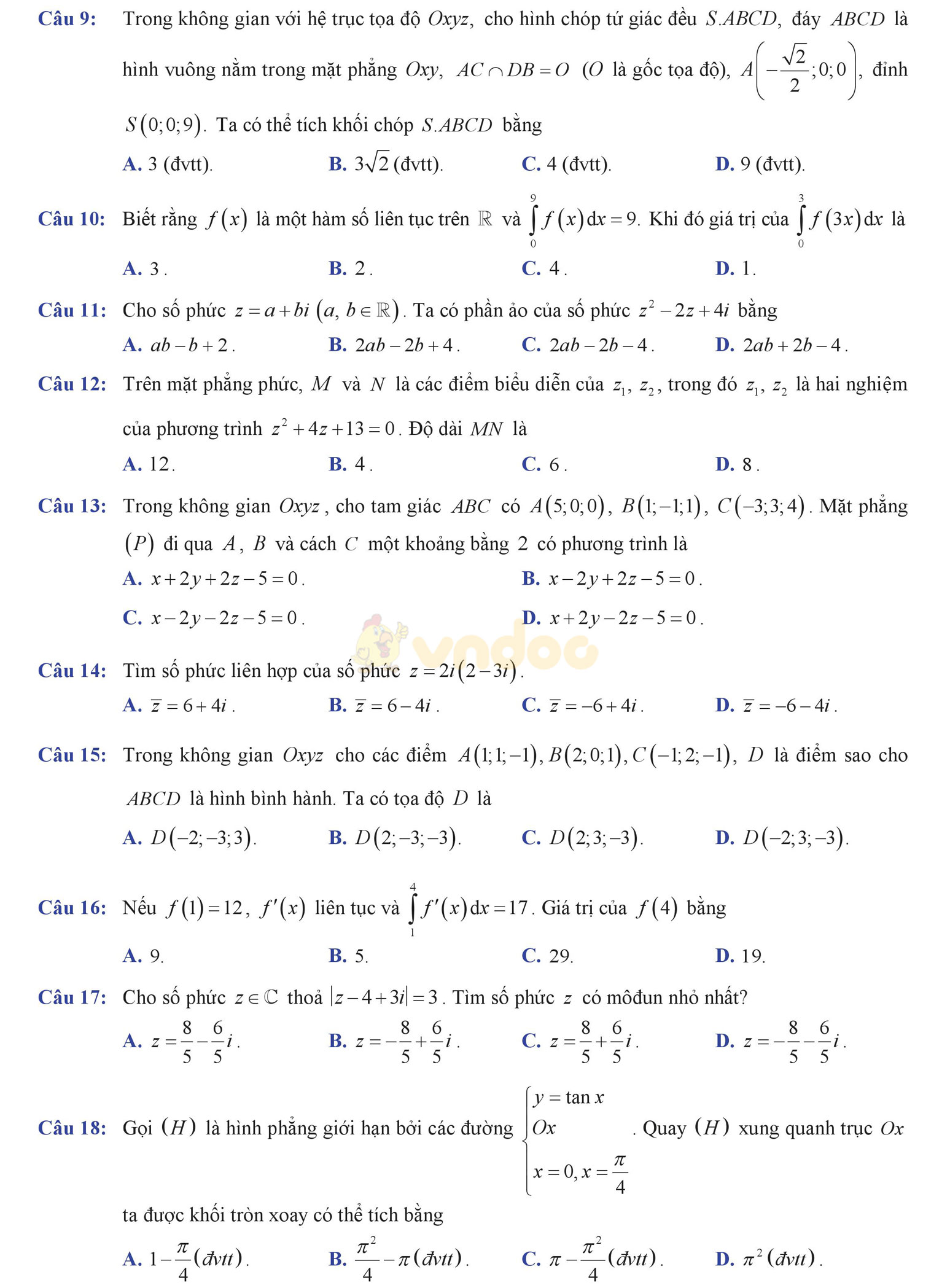 Đề thi học kì 2 môn Toán lớp 12 Đề thi học kì 2 môn Toán lớp 12