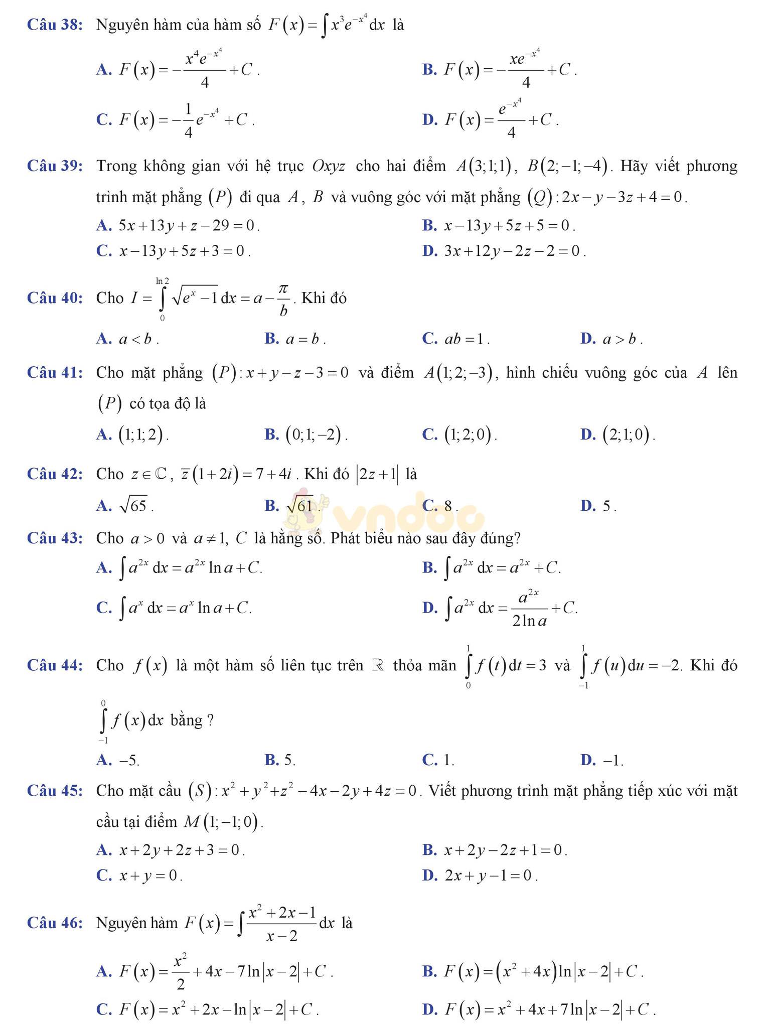 Đề thi học kì 2 môn Toán lớp 12 Đề thi học kì 2 môn Toán lớp 12
