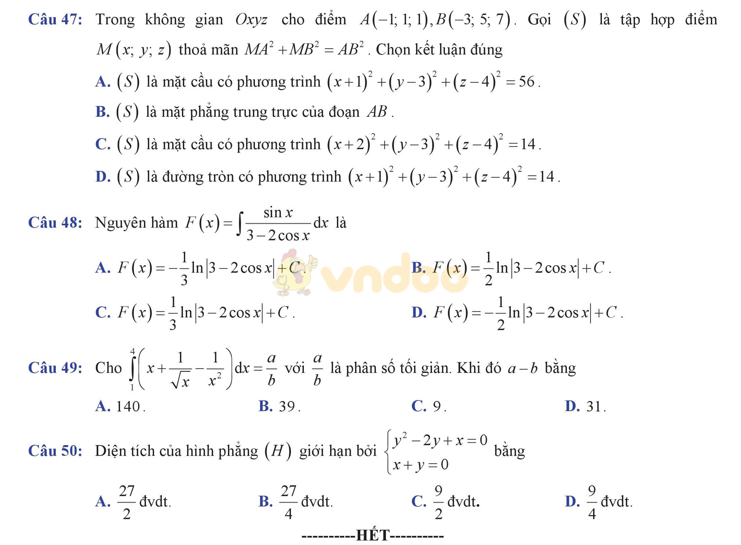 Đề thi học kì 2 môn Toán lớp 12 Đề thi học kì 2 môn Toán lớp 12