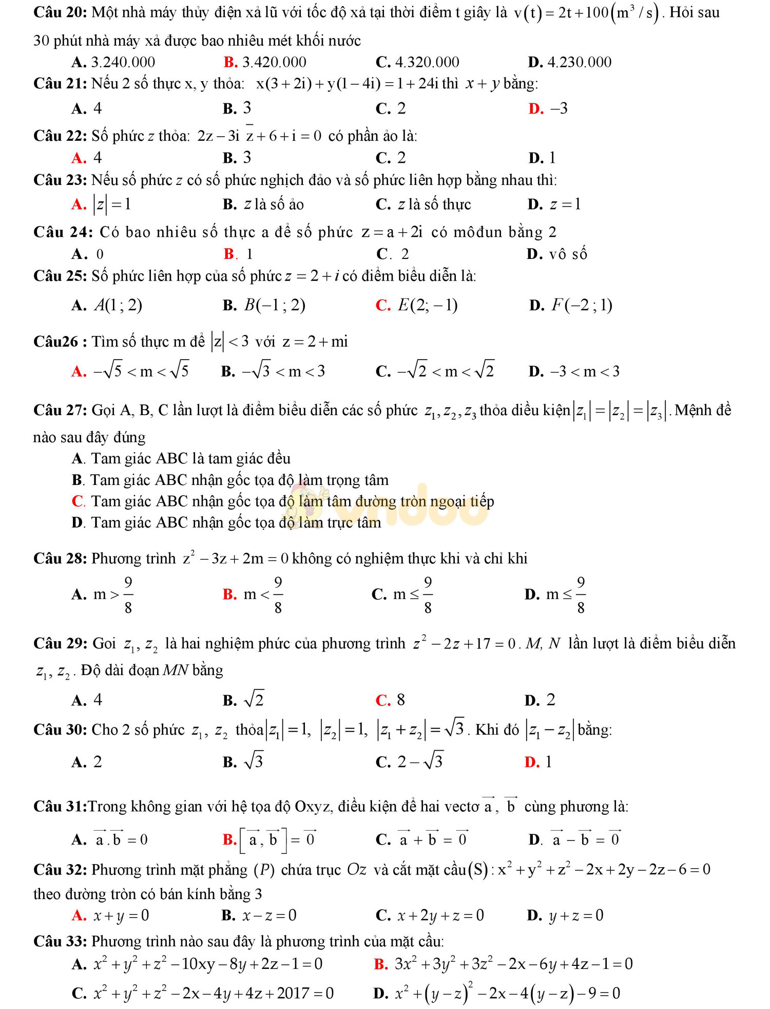 Đề thi học kì 2 môn Toán lớp 12 Đề thi học kì 2 môn Toán lớp 12