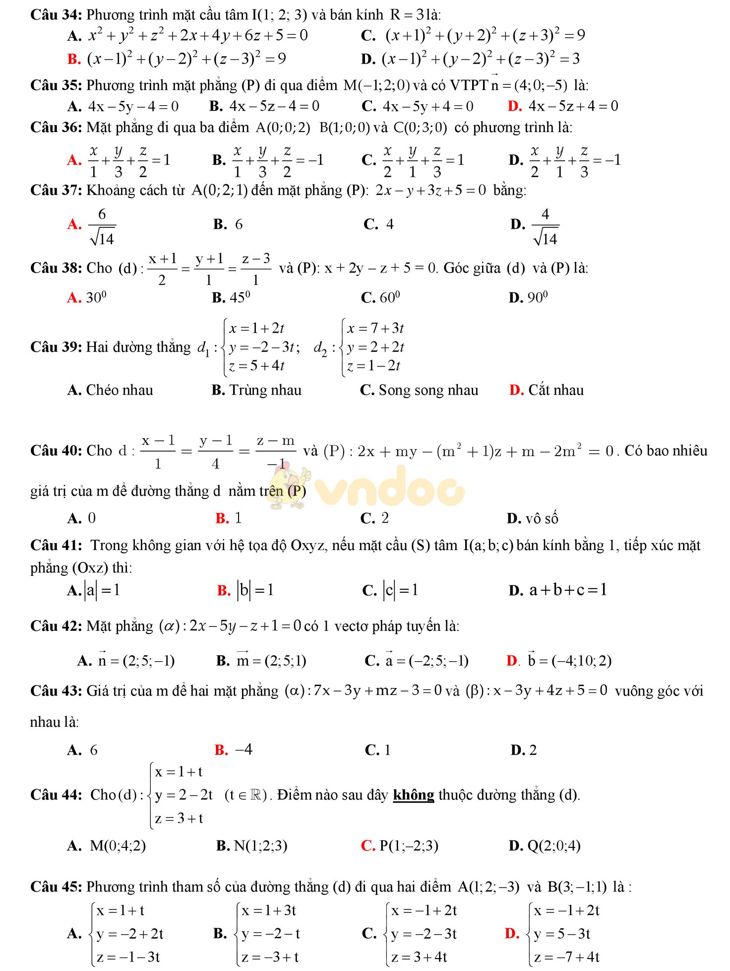 Đề thi học kì 2 môn Toán lớp 12 Đề thi học kì 2 môn Toán lớp 12